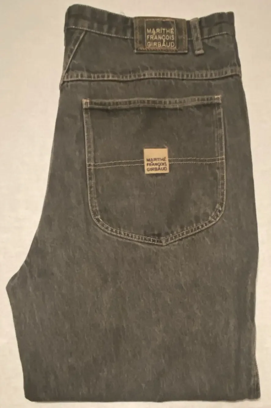 Marithé François Girbaud Men’s Black Wash Denim Straight Jeans Distressed